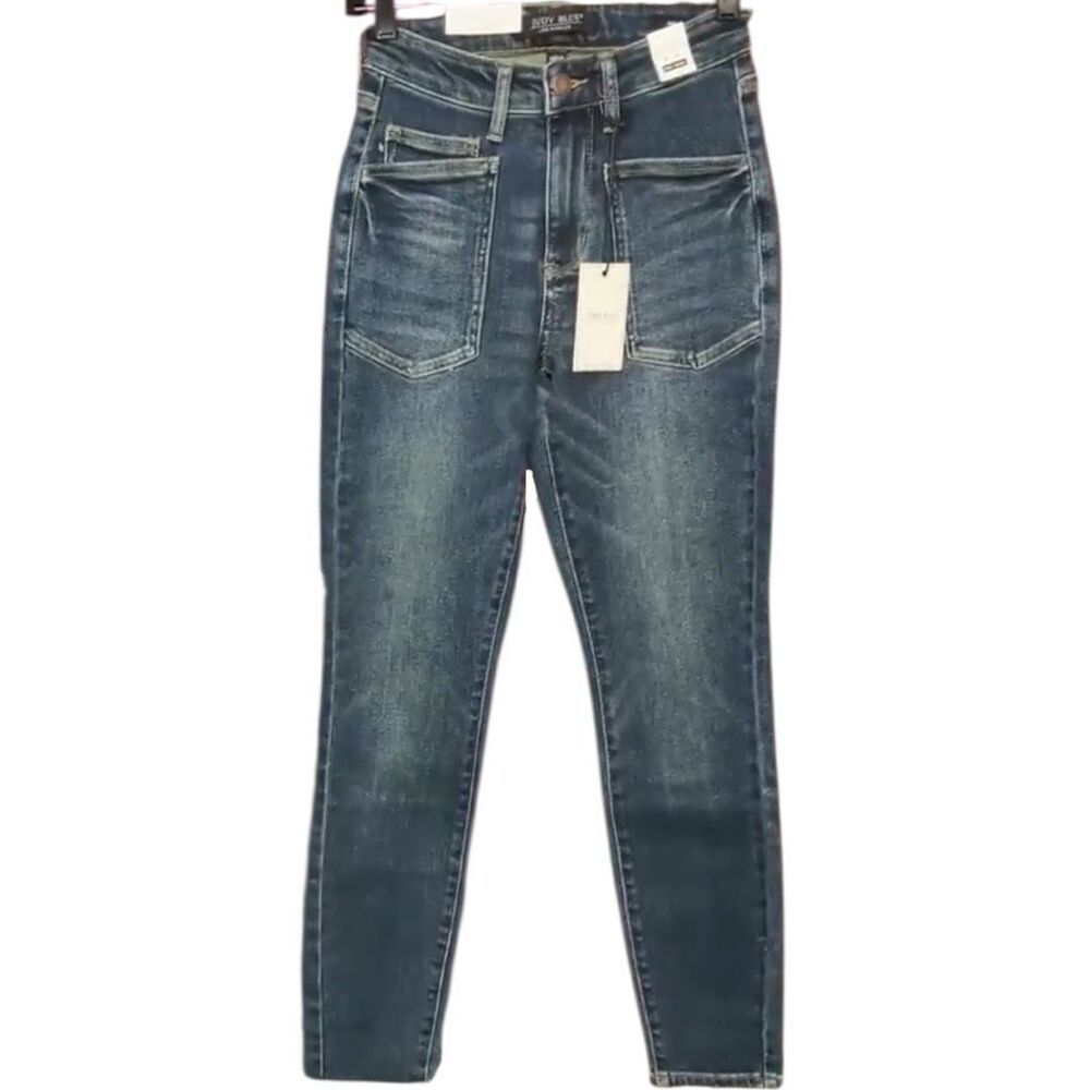 Judy Blue Dark Wash High Rise Patch Pocket Skinny Jeans Stretch Plus & Reg NWT - Picture 9 of 16